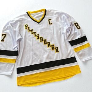 Pittsburgh Hockey Jersey Sidney Crosby #87 White Black Yellow Size XXXL